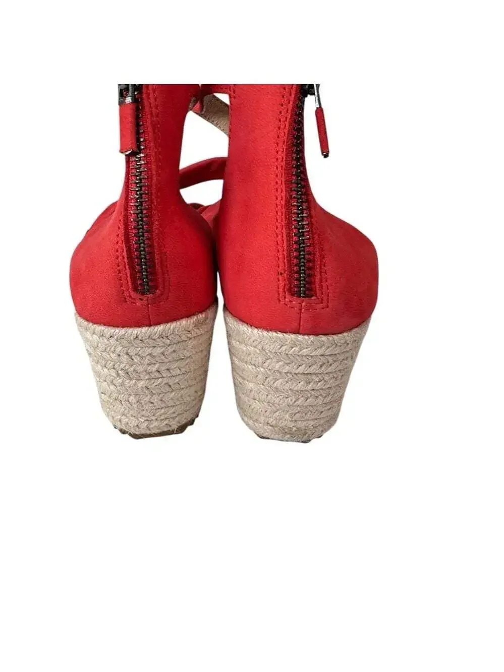 Eileen Fisher Wisp Red Nubuck Espadrille Wedge Sandals Ankle Zip Women 9